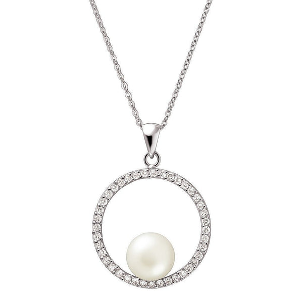 Elegant White Pearl Pendant Set in a CZ Encrusted Romantic Circle - Franki Baker Jewellery