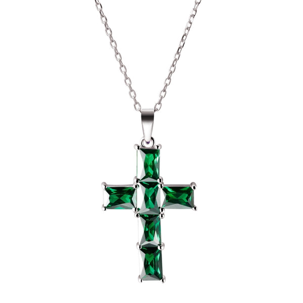 Emerald Green CZ & Sterling Silver Cross Pendant Necklace - Franki Baker Jewellery