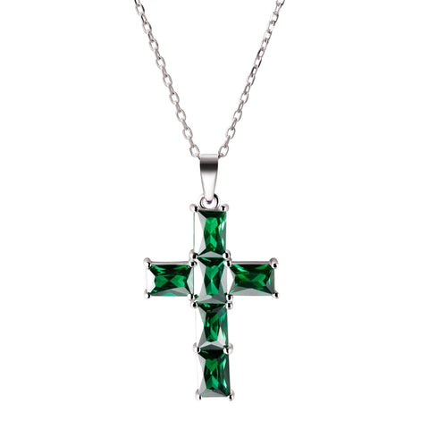 Emerald Green CZ & Sterling Silver Cross Pendant Necklace - Franki Baker Jewellery