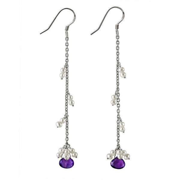 Faceted Amethyst and Champagne Pearl on Silver Chain Drop Earrings - Franki Baker Jewellery