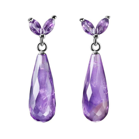 Faceted Butterfly Amethyst and Sterling Silver Stud/Drop Earrings - Franki Baker Jewellery