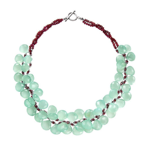 Faceted Chalcedony and Garnet Gemstones Sterling Silver Necklace - Franki Baker Jewellery