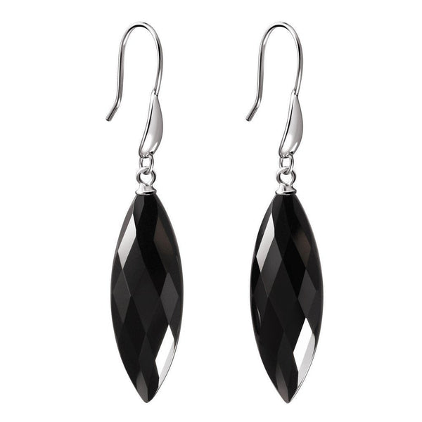 Faceted Elegant Black Agate and Sterling Silver Drop Earrings - Franki Baker Jewellery