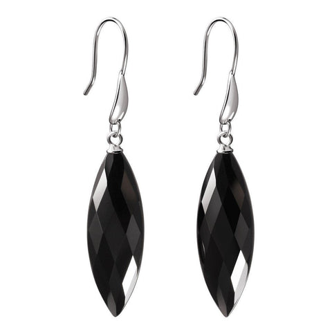 Faceted Elegant Black Agate and Sterling Silver Drop Earrings - Franki Baker Jewellery