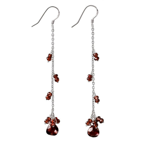 Faceted Garnet Drop Silver Chain Earrings - Franki Baker Jewellery