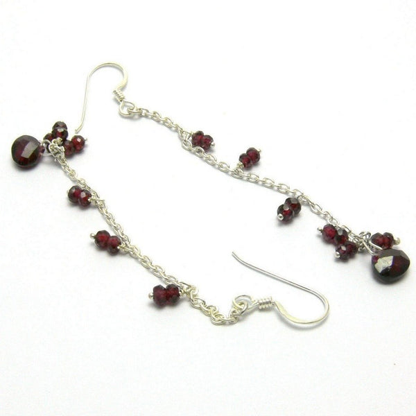Faceted Garnet Drop Silver Chain Earrings - Franki Baker Jewellery