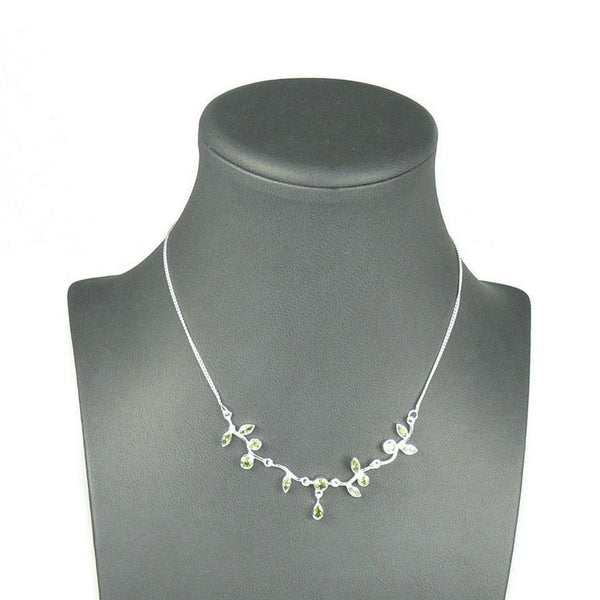 Faceted Green Peridot Sterling Silver Leaf Necklace - Franki Baker Jewellery