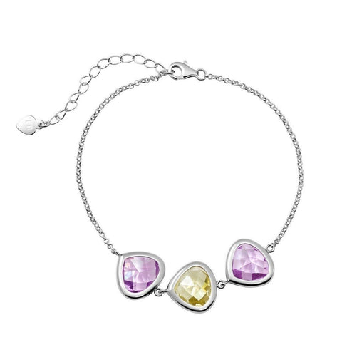 Faceted Lavender and Citrine Coloured Crystals on Silver Bracelet - Franki Baker Jewellery