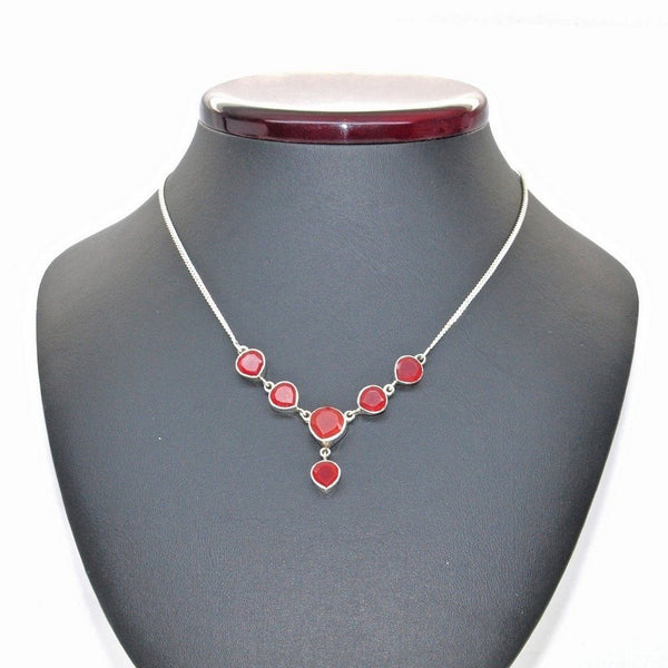 Faceted Natural Carnelian Gemstones and Sterling Silver Chain Necklace - Franki Baker Jewellery