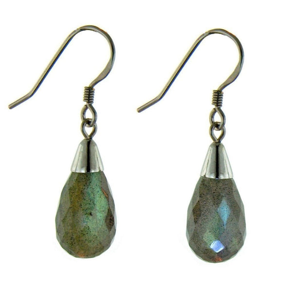 Faceted Pear Drop Iridescent Labradorite Sterling Silver Earrings - Franki Baker Jewellery