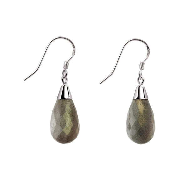 Faceted Pear Drop Iridescent Labradorite Sterling Silver Earrings - Franki Baker Jewellery