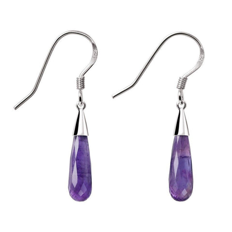 Faceted Pear Drop shaped Amethyst and Sterling Silver Gemstone Long Earrings - Franki Baker Jewellery