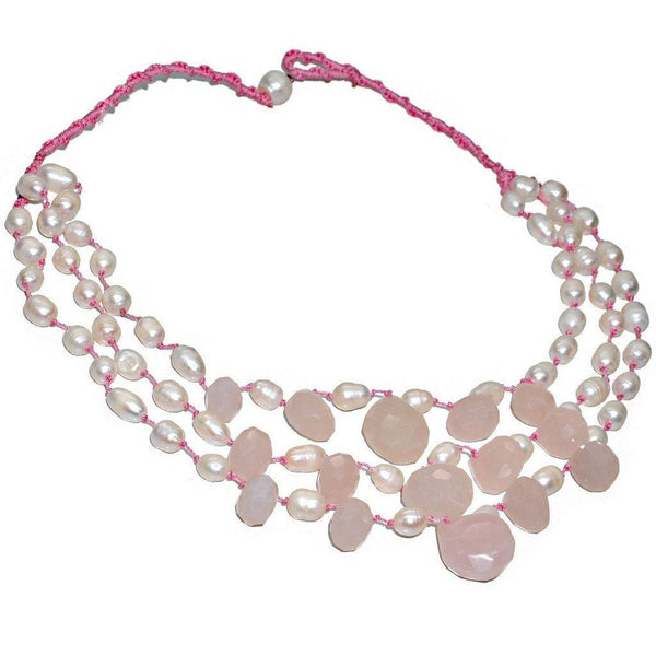 Faceted Pink Rose Quartz and Freshwater Pearl Statement Necklace - Franki Baker Jewellery