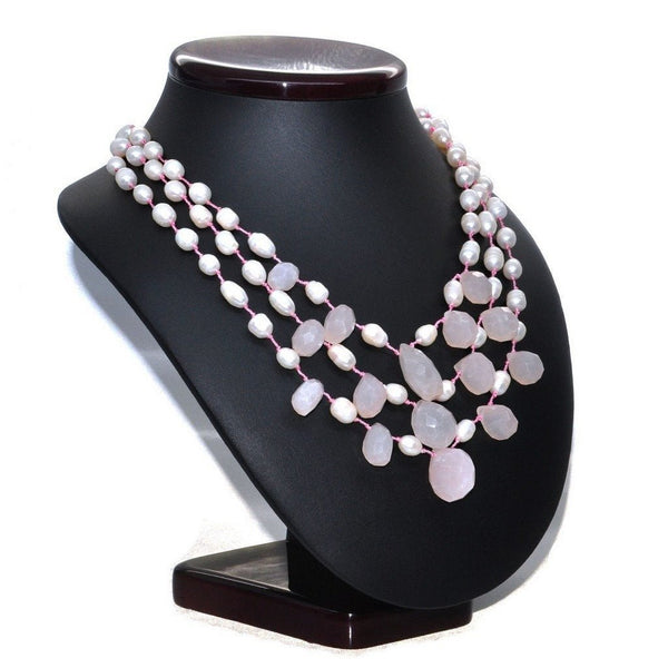 Faceted Pink Rose Quartz and Freshwater Pearl Statement Necklace - Franki Baker Jewellery