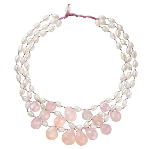 Faceted Pink Rose Quartz and Freshwater Pearl Statement Necklace - Franki Baker Jewellery