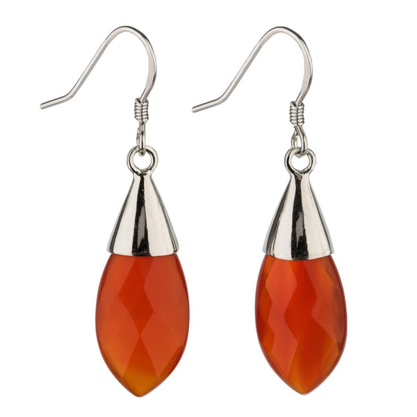 Faceted Red Carnelian Gemstone and Sterling Silver Drop Earring - Franki Baker Jewellery