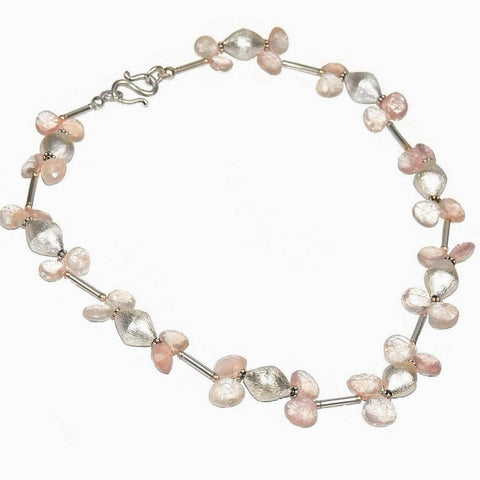 Faceted Rose Quartz and Brushed Sterling Silver Beads Necklace - Franki Baker Jewellery