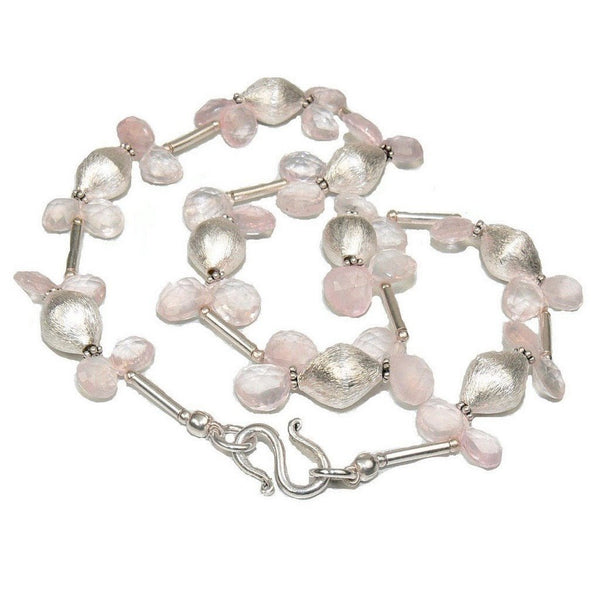 Faceted Rose Quartz and Brushed Sterling Silver Beads Necklace - Franki Baker Jewellery