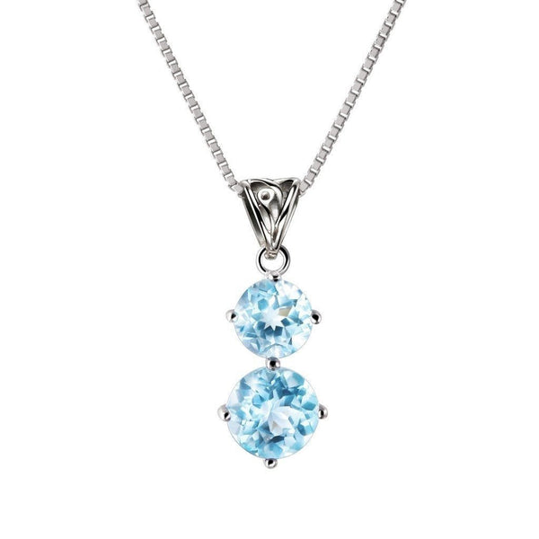 Faceted Round Blue Topaz and Sterling Silver Pendant Necklace - Franki Baker Jewellery