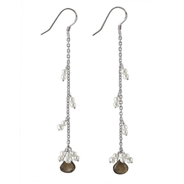 Faceted Smoky Quartz and Pearls on Silver Chain Drop Earrings - Franki Baker Jewellery