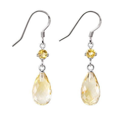 Faceted Yellow Citrine Gemstone and Sterling Silver Drop Earrings - Franki Baker Jewellery