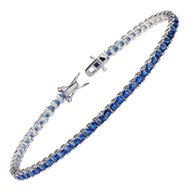 Facetted Blue Sapphire Crystal Sterling Silver Tennis Bracelet - Franki Baker Jewellery