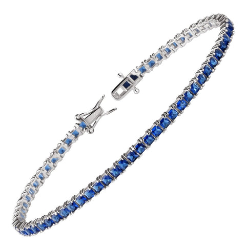 Facetted Blue Sapphire Crystal Sterling Silver Tennis Bracelet - Franki Baker Jewellery