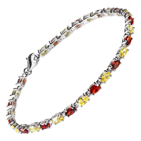 Facetted Citrine & Garnet Crystals on a 925 Sterling Silver Tennis Bracelet. Length:19cms. - Franki Baker Jewellery