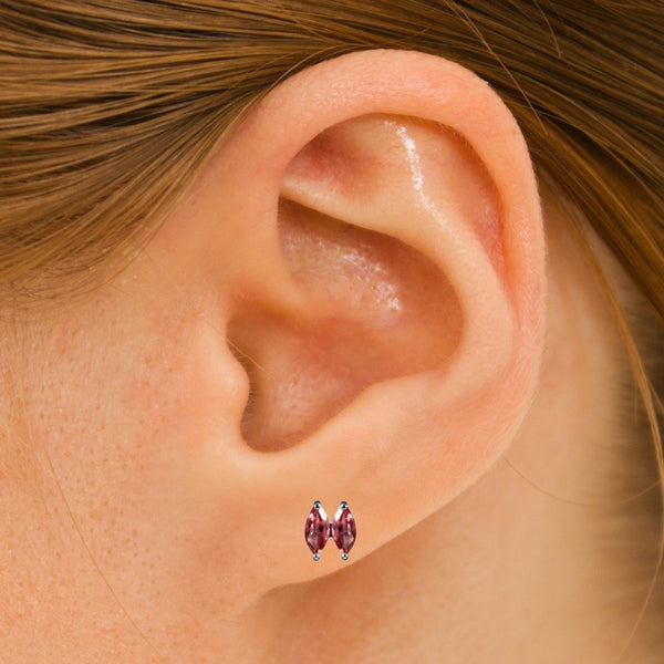 Facetted Marquise Shaped Natural Rhodolite Garnet & Sterling Silver Stud Earrings. Overall Size: 6x6mm