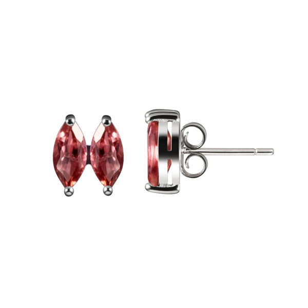 Facetted Marquise Shaped Natural Rhodlite Garnet & Sterling Silver Stud Earrings. Size: 3x6mm - Franki Baker Jewellery