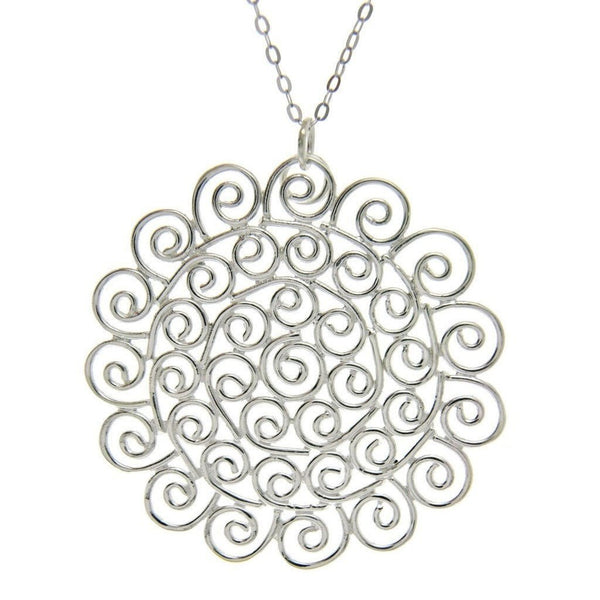 Fine Filigree Sterling Silver Large Sun Pendant on Silver Chain - Franki Baker Jewellery