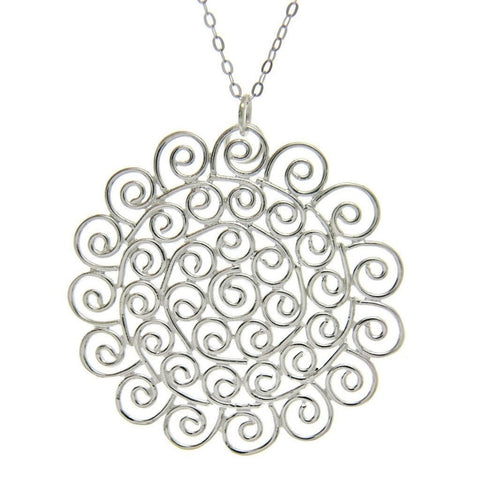 Fine Filigree Sterling Silver Large Sun Pendant on Silver Chain - Franki Baker Jewellery