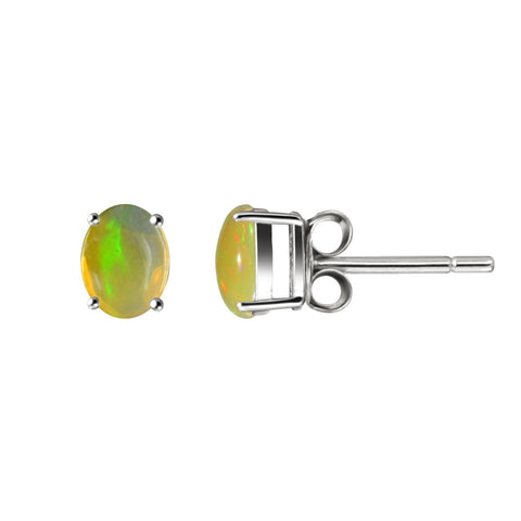 Sterling Silver & Iridescent Ethiopian Fire Opal Gemstone Oval Stud Earrings. - Franki Baker Jewellery