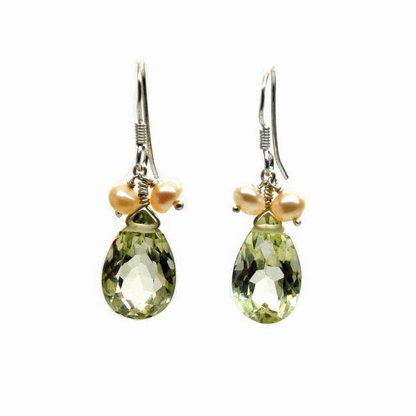Lemon Yellow Topaz, Pearl and Silver Tear Drop Earrings - Franki Baker Jewellery