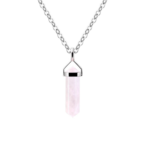 Franki Baker Natural Rose Quartz Gemstone Sterling Silver Small Double Point Pendant Necklace. Pendant Length: 3cm. Chain Length: 50cm
