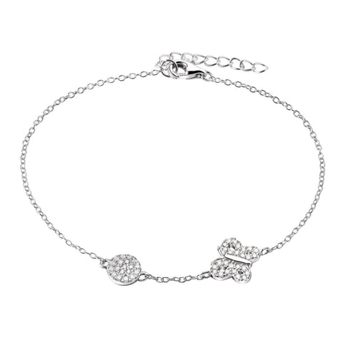 Franki Baker Pretty Dainty Flower & Crystal Butterfly Bracelet 925 Sterling Silver.