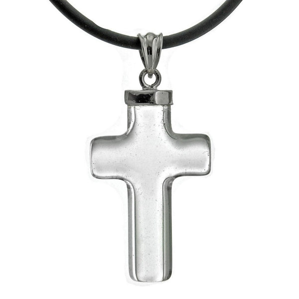 Rock Crystal and Silver Cross Pendant on Free Rubber Necklace - Franki Baker Jewellery