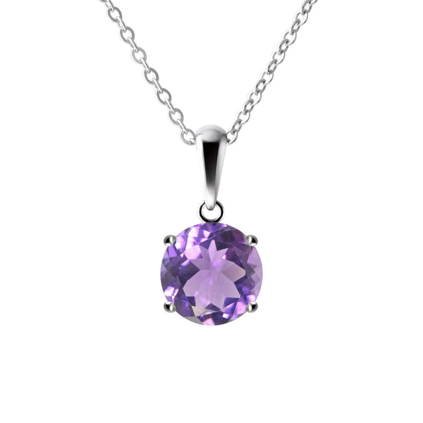 Franki Baker Sterling Silver Dainty Round Natural Amethyst Gemstone Pendant Necklace Length: 50cm. Pendant Length with bale:1.4 cm