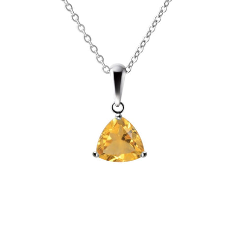 Franki Baker Sterling Silver Small & Dainty Trillion Shape Natural Citrine Gemstone Pendant Necklace. Length: 50cm. Pendant Length with bale: 1.4cm