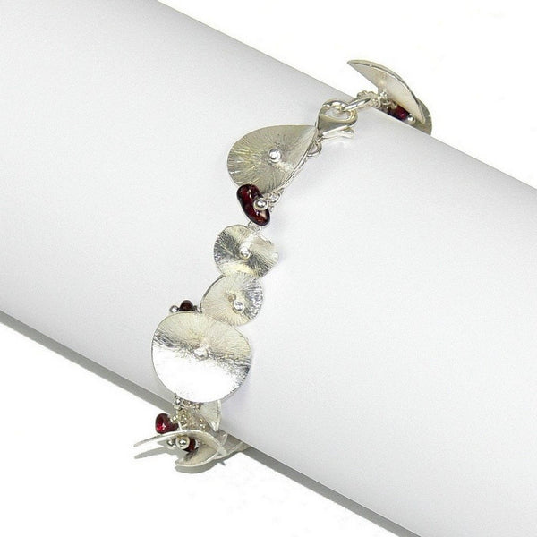 Garnet and Brushed Sterling Silver Lily Pad Bracelet - Franki Baker Jewellery