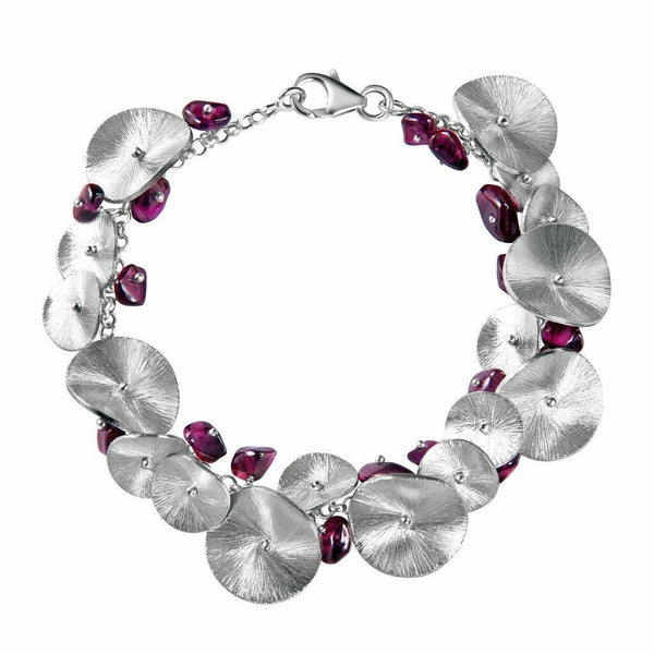 Garnet and Brushed Sterling Silver Lily Pad Bracelet - Franki Baker Jewellery