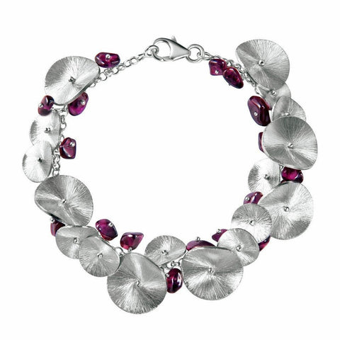 Garnet and Brushed Sterling Silver Lily Pad Bracelet - Franki Baker Jewellery