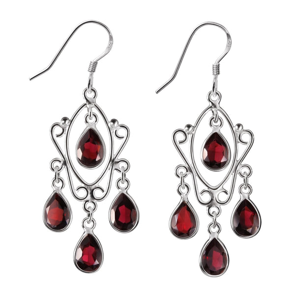 Garnets & 925 Sterling Silver Chandelier Earrings.