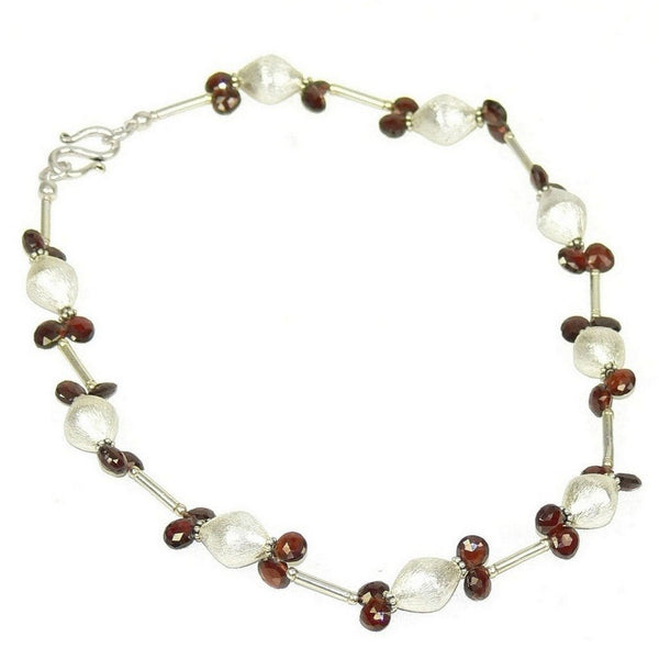 Garnets and Brushed Sterling Silver Beads Necklace - Franki Baker Jewellery