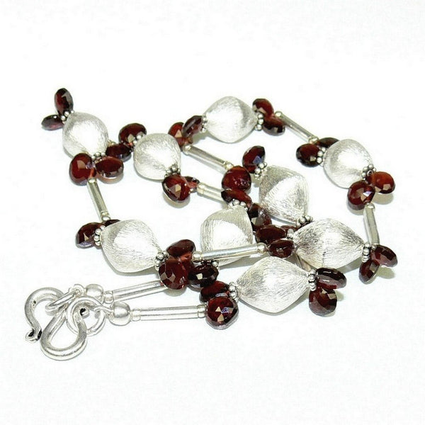 Garnets and Brushed Sterling Silver Beads Necklace - Franki Baker Jewellery