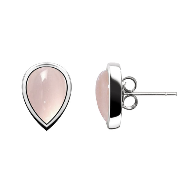 Genuine Peach Pear Drop Moonstone Gemstone & Sterling Silver Stud Earring