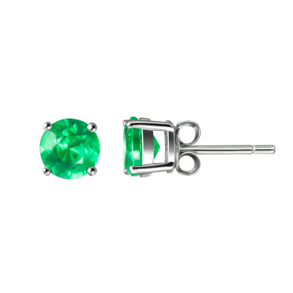 Genuine Round Facetted Emerald & Sterling Silver Stud Earring - Franki Baker Jewellery