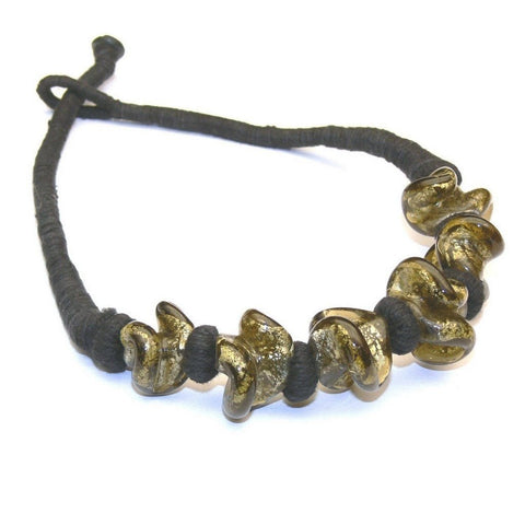 Gold Coloured Glass Bead Choker Necklace on Black Cord - Franki Baker Jewellery