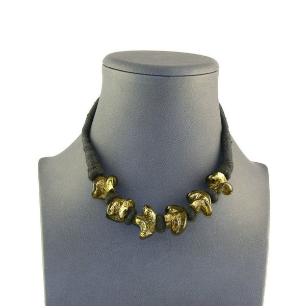 Gold Coloured Glass Bead Choker Necklace on Black Cord - Franki Baker Jewellery