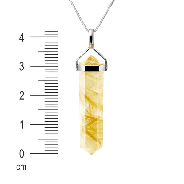 Golden Rutile Quartz & Sterling Silver Double Point Pendant Necklace